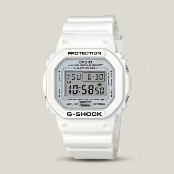 Casio G-Shock men's white digital watch with shock-resistant design, illuminator display and 200M water resistance