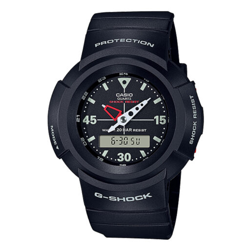 casio-gshock-AW-500E-1E shock resistant black resin band 200m water resistant digital and analog youth sports wrist watch