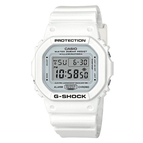 casio-gshock-DW-5600MW-7DR white color shock resistant square shape digital wrist watch with flash alert
