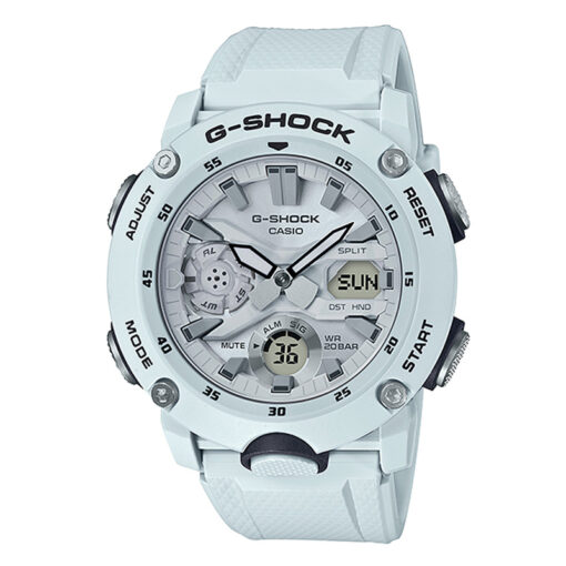 casio-gshock-ga-2000s-7a shock resistant world time series white resin band carbon core guard structure mens sports wrist watch