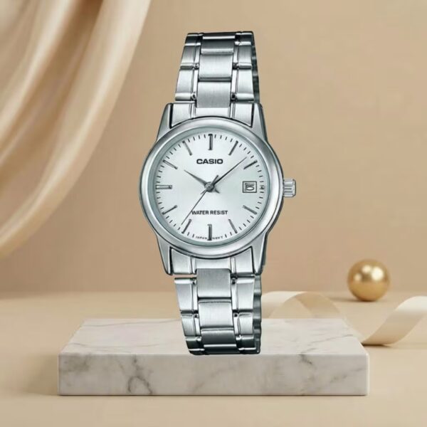 Casio ladies silver dial watch with silver stainless-steel bracelet and date display