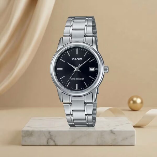 Casio LTP-V001D-7B ladies silver dial watch with silver stainless-steel bracelet