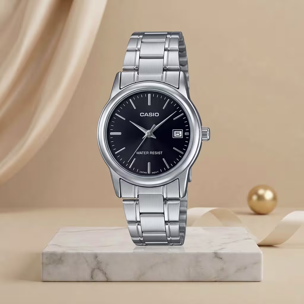 Casio LTP-V001D-7B ladies silver dial watch with silver stainless-steel bracelet
