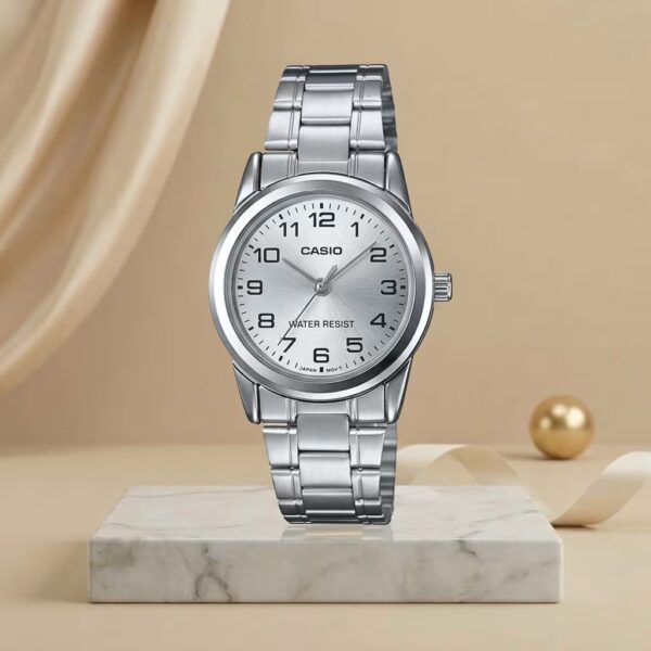 Casio LTP-V001D-7B ladies silver dial watch with silver stainless-steel bracelet