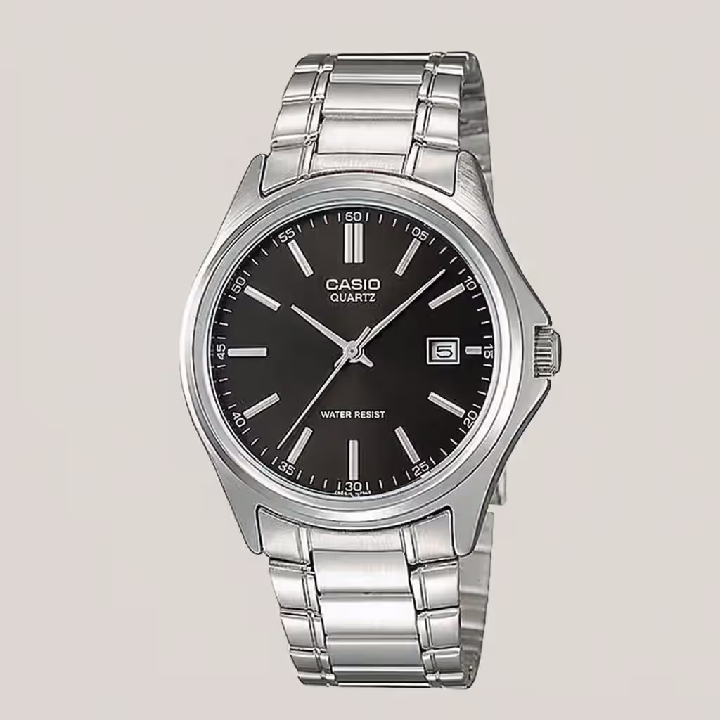 casio MTP-1183a-1adf silver chain black dial mens wrist watch