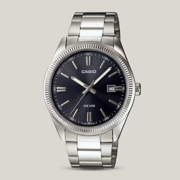 casio MTP-1302d-1a1vdf silver stainless steel black dial mens analog wrist watch