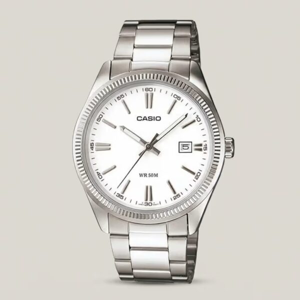 casio MTP-1302d-7a1vdf silver stainless steel white dial mens wrist watch