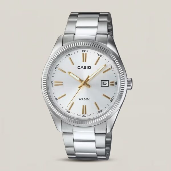 casio MTP-1302d-7a2vdf silver chain silver dial mens hand watch
