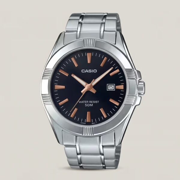 casio MTP-1308d-1a2vdf silver stainless steel strap black dial mens analog wrist watch
