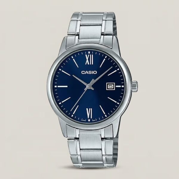 Casio MTP-V002D-2B3 Men's Standard Stainless Steel Date Roman Blue Dial Watch