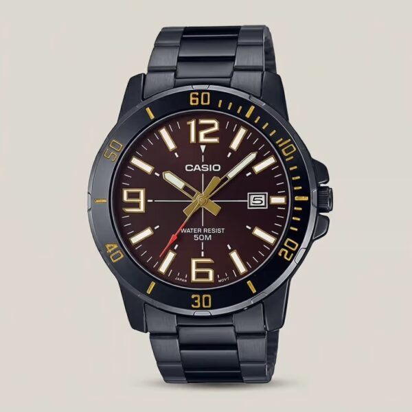 mtp-vd01b-5bv-casio black stainless steel brown dial men's wrist watch