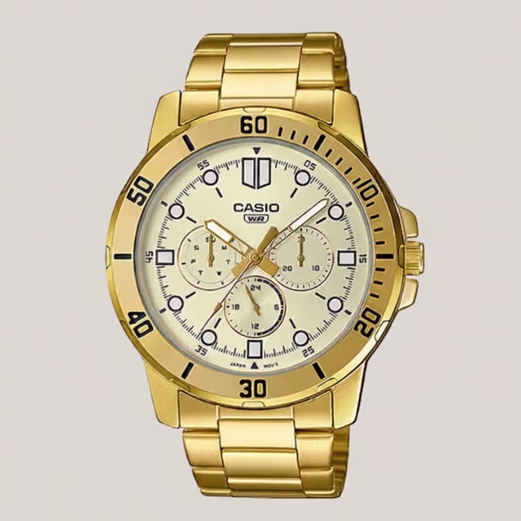 casio mtp-vd300g-9e golden stainless steel men's wrist watch