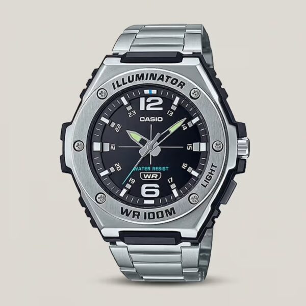 casio mwa-100hd-1av silver stainless steel black dial men's analog wrist watch