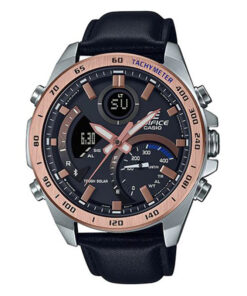 ECB-900GL-1BDR black leather strap men's toug solar watch with analog digital functions & smartphone link via bluetooth