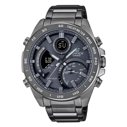 ECB-900MDC-1A Edifice Grey Stainless Steel Chain Men's Analog Digital combination wrist watch with bluetooth connectivity with smartphone