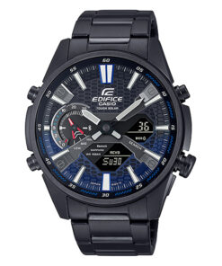 ECB-S100DC-2A black stainless steel chain Casio Edifice men's analog digital combination watch with bluetooth connectivity to smarthphone