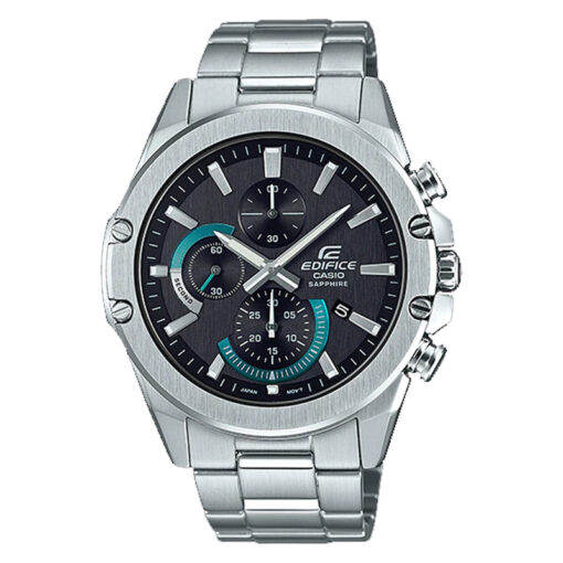 EFR-S567D-1AV Casio Edifice Black Sapphire Glass Men's Chronograph Wrist Watch in Silver Steel Chain