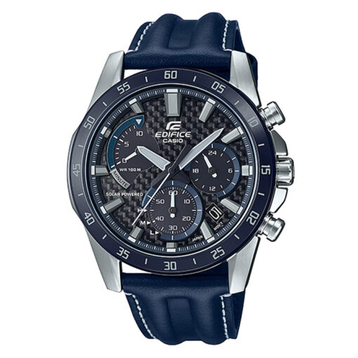 Casio Edifice EQS-930BL-2AV Blue Dial Leather chronograph wrist watch with solar powered battery