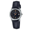 ltp-v002l-1b3 casio black dial black leather band analog woman's stylish Wrist watch