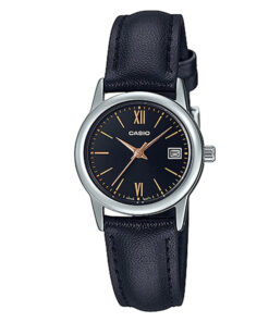 ltp-v002l-1b3 casio black dial black leather band analog woman's stylish Wrist watch