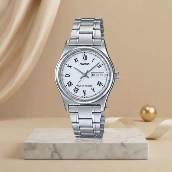 ltp-v006d-2b Casio silver chain day and date roman dial Ladies gift watch