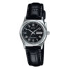 ltp-v006L-1B casio Black roman dial black leather band ladies stylish wrist watch