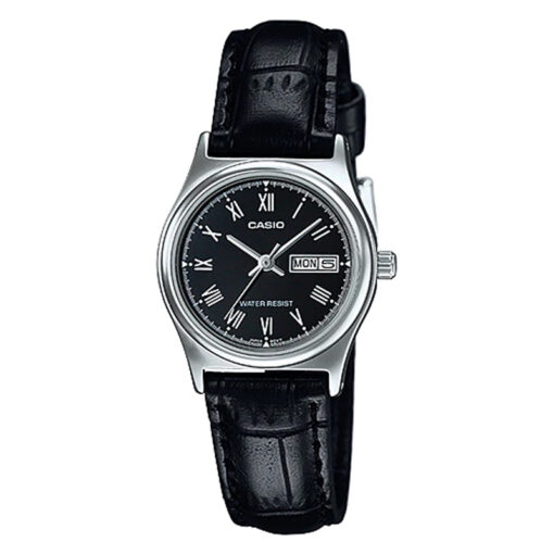 ltp-v006L-1B casio Black roman dial black leather band ladies stylish wrist watch