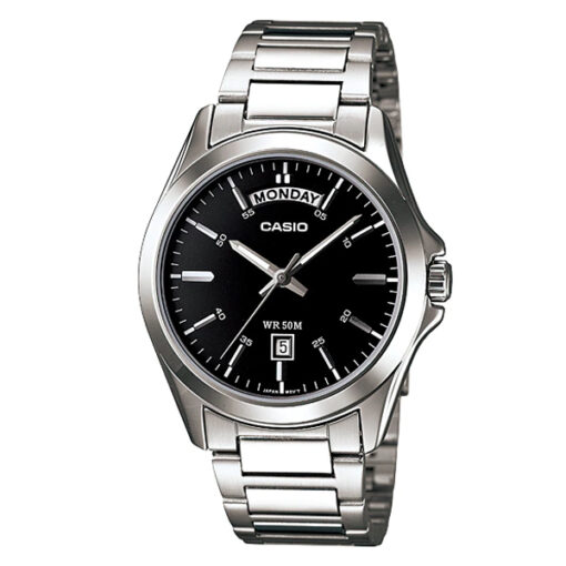 mtp-1370d-1a1v casio silver stainless steel black dial mens wrist watch