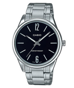 mtp-v005d-1bu silver stainless steel black dial men's wrist watch