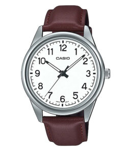 mtp-v005l-7b4 casio brown leather strap white dial men's analog wrist watch