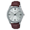 mtp-v005l-7b5 casio brown leather strap silver dial men's analog watch