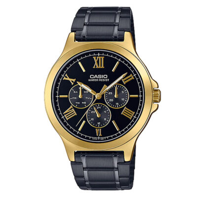 Casio Mtp-v300gb-1a Black Multi Hand Dial Golden Gift Watch