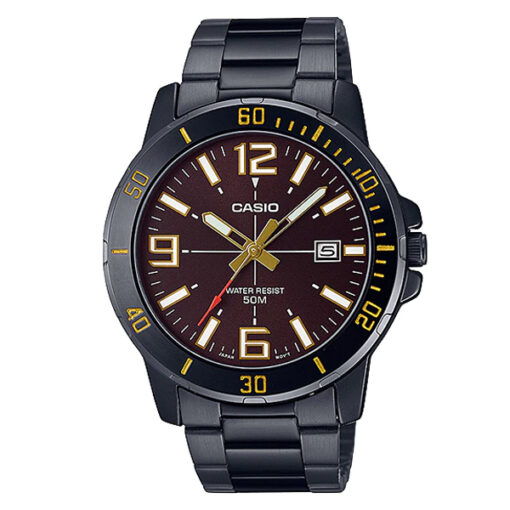 mtp-vd01b-5bv-casio black stainless steel brown dial men's wrist watch