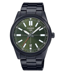 casio mtp-vd02b-3e black stainless steel green dial mens analog wrist watch