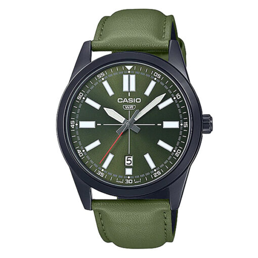 casio mtp-vd02bl-3e green leather strap green dial mens hand watch