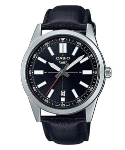 casio mtp-vd02l-1e black leather band black dial mens wrist watch