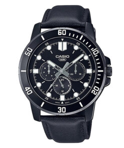 casio mtp-vd300bl-1e black leather band black dial mens watch