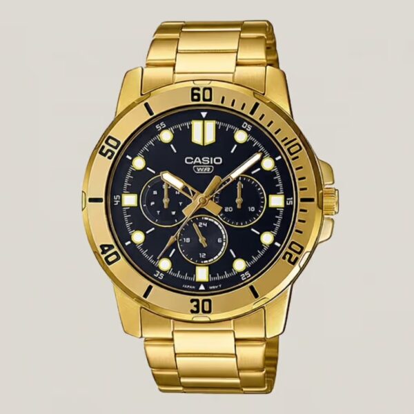 casio mtp-vd300g-1e golden stainless steel black dial mens wrist watch