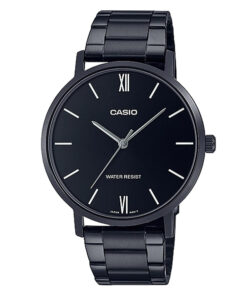 casio mtp-vt01b-1b black stainless steel strap & black dial mens analog wrist watch