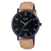 casio mtp-vt01bl-1b brown leather strap black dial mens wrist watch