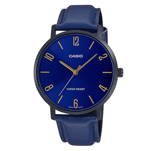 casio mtp-vt01bl-2b blue leather strap blue dial mens wrist watch