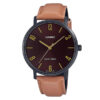 casio mtp-vt01bl-5b brown leather strap maroon dial mens wrist watch