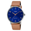 casio mtp-vt01l-2b2 brown leather strap blue dial mens wrist watch