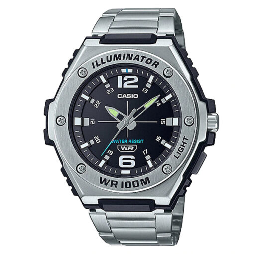 casio mwa-100hd-1av silver stainless steel black dial men's analog wrist watch