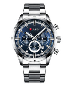 Curren 8355 blue dial silver steel chain men's chronograph dress watch