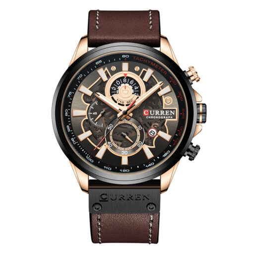 curren 8380 curren brown leather black dial men's chronograph wrist watch