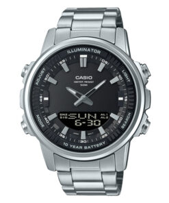 Casio AMW-880D-1AV silver stainless steel black analog digital dial mens wrist watch