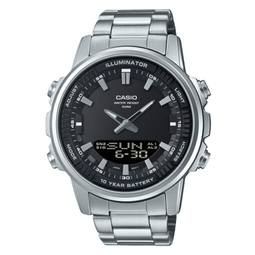 Casio AMW-880D-1AV silver stainless steel black analog digital dial mens wrist watch