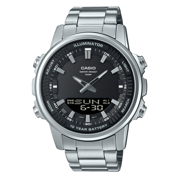 Casio AMW-880D-1AV Silver Stainless Steel Black Dial Men's Wrist Watch