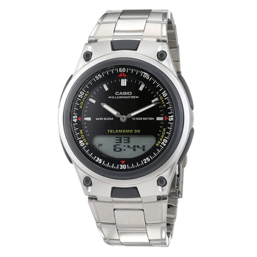 Casio AW-80D-1A silver stainless steel chain black analog digital dial mens wrist watch
